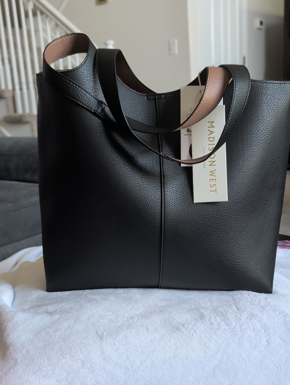 Madison West Reversible Black & Tan Hobo Tote